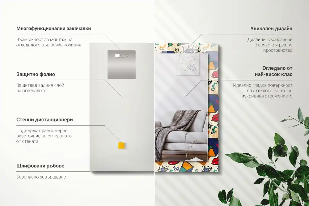 Dekorativ spegel med tryck Ögon, mun, former