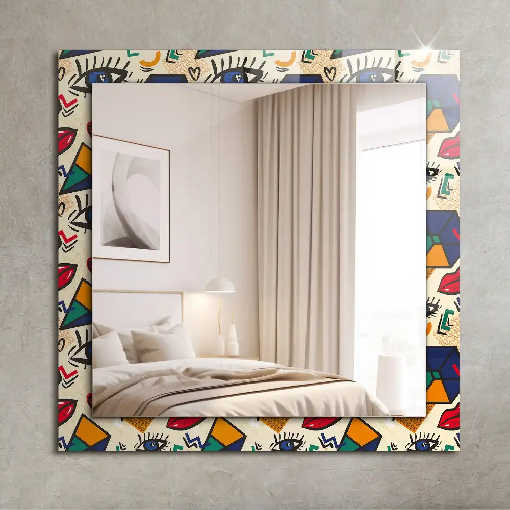 Dekorativ spegel med tryck Ögon, mun, former