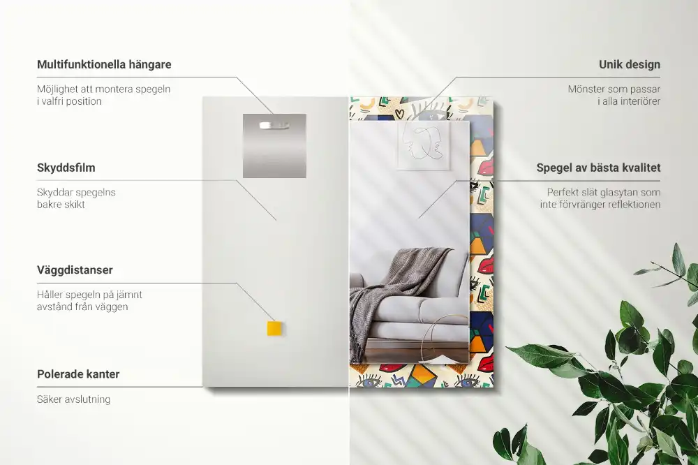 Dekorativ spegel med tryck Ögon, mun, former