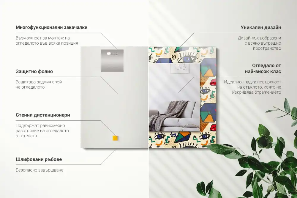 Dekorativ spegel med tryck Ögon, mun, former