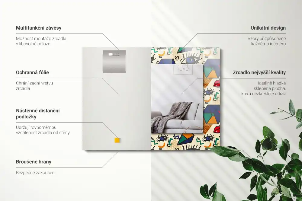 Dekorativ spegel med tryck Ögon, mun, former