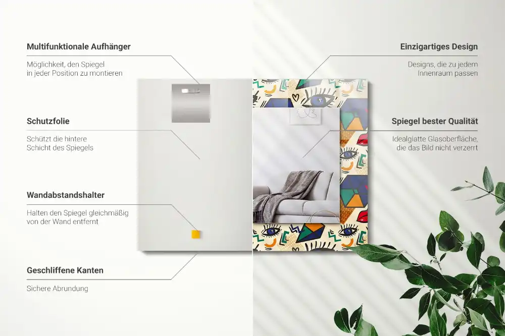 Dekorativ spegel med tryck Ögon, mun, former