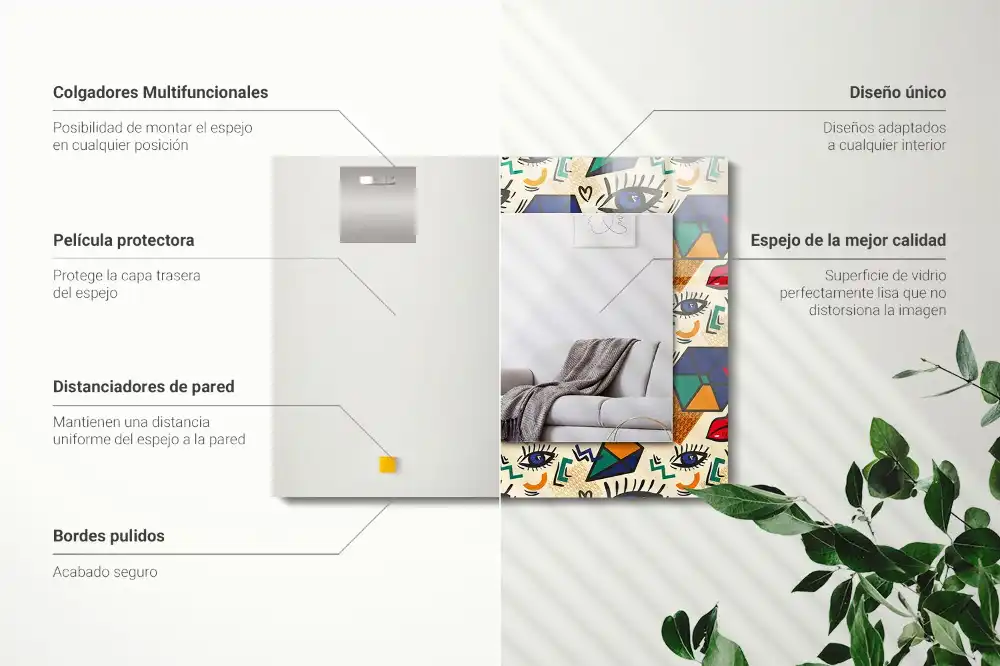 Dekorativ spegel med tryck Ögon, mun, former