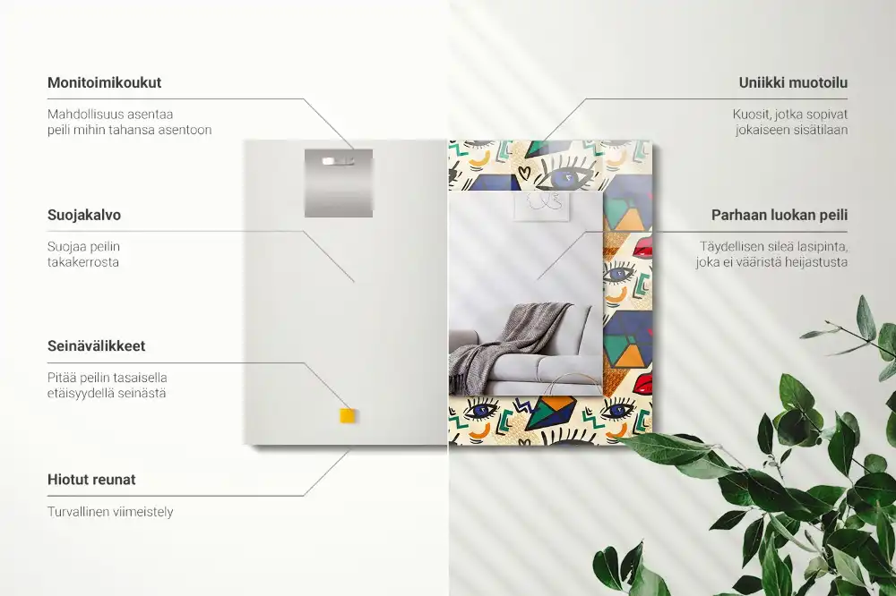 Dekorativ spegel med tryck Ögon, mun, former