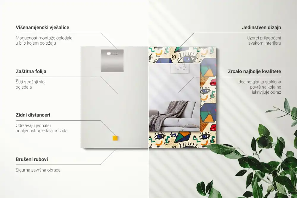 Dekorativ spegel med tryck Ögon, mun, former