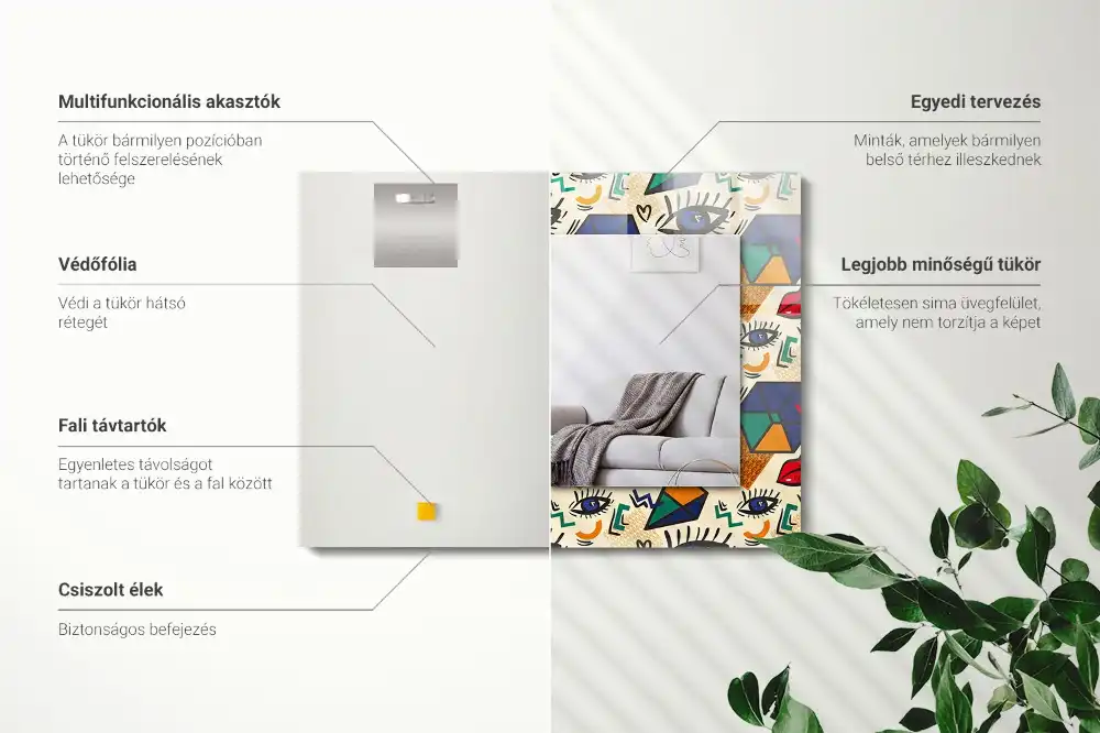 Dekorativ spegel med tryck Ögon, mun, former