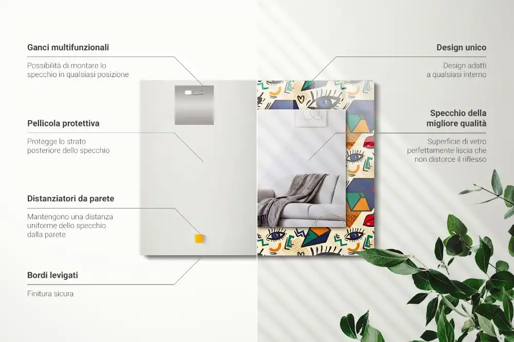 Dekorativ spegel med tryck Ögon, mun, former