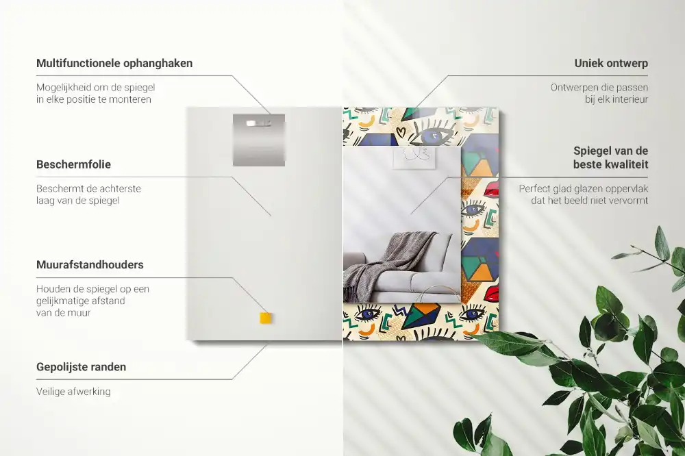 Dekorativ spegel med tryck Ögon, mun, former