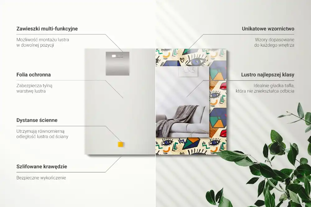 Dekorativ spegel med tryck Ögon, mun, former