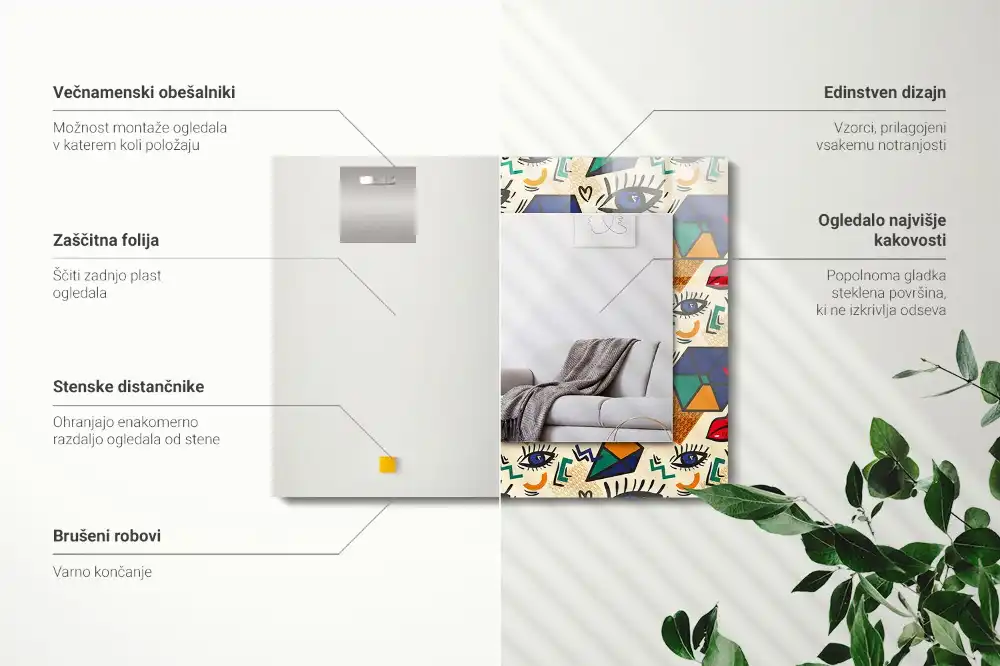 Dekorativ spegel med tryck Ögon, mun, former