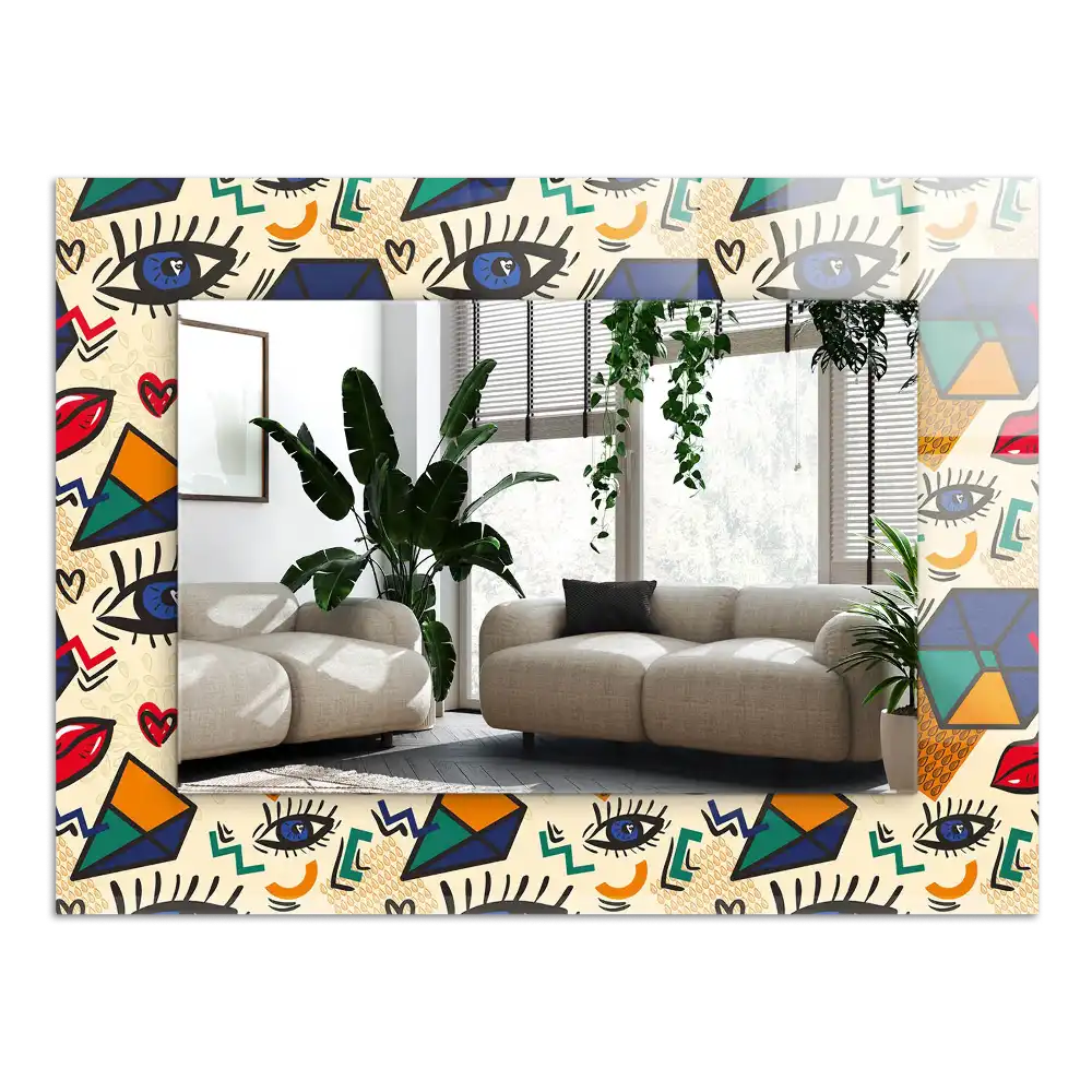 Dekorativ spegel med tryck Ögon, mun, former