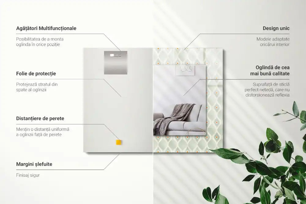 Rektangulär spegel med tryck Grönt geometriskt mönster