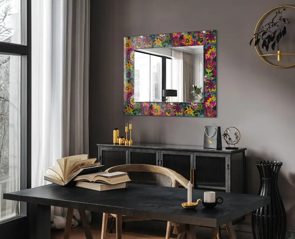 Rektangulär spegel med tryck Färgglada blommönster