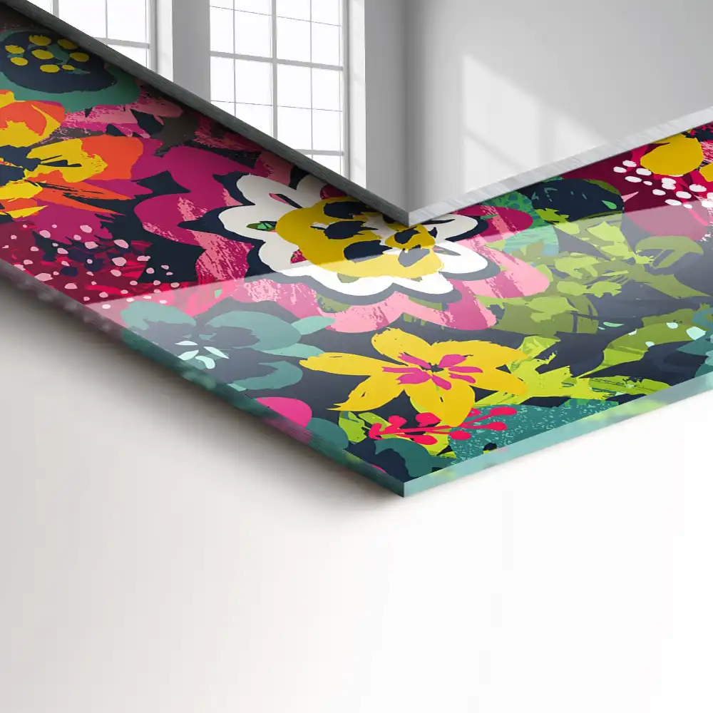 Rektangulär spegel med tryck Färgglada blommönster