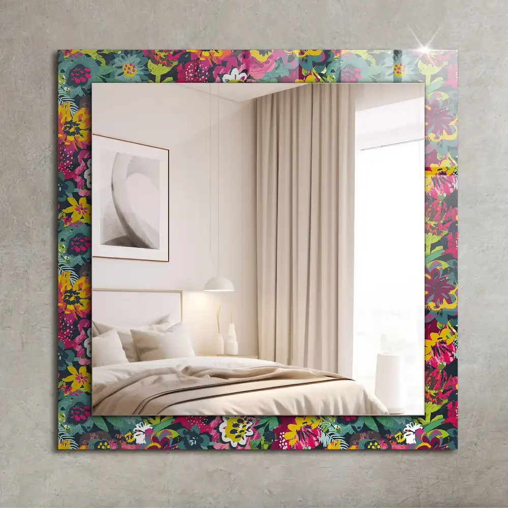 Rektangulär spegel med tryck Färgglada blommönster