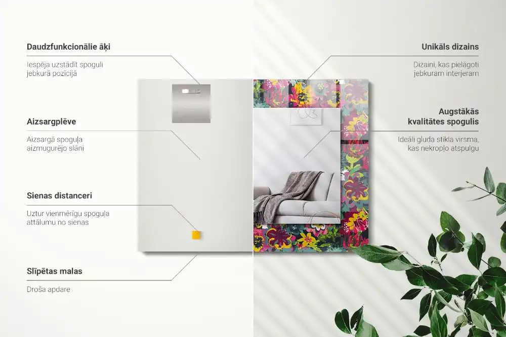 Rektangulär spegel med tryck Färgglada blommönster