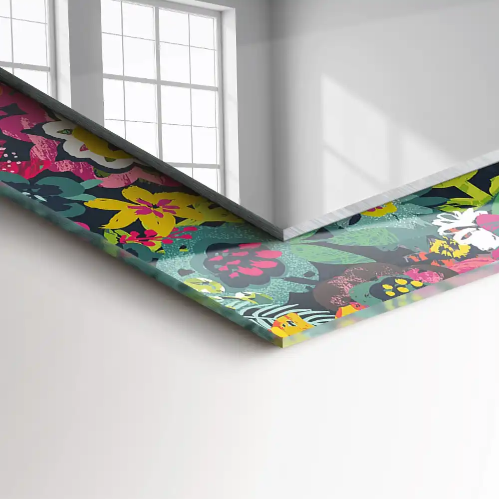 Rektangulär spegel med tryck Färgglada blommönster