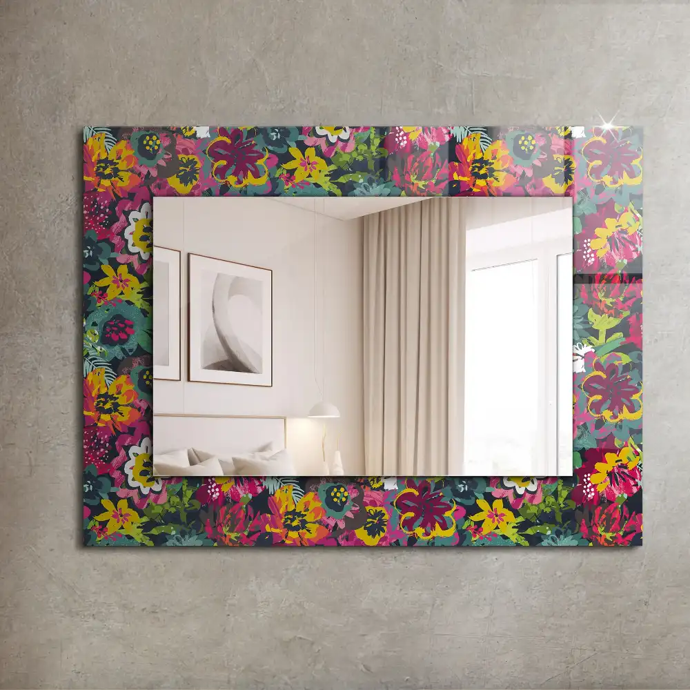 Rektangulär spegel med tryck Färgglada blommönster