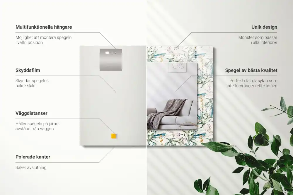 Dekorativ spegel med tryck Blommigt akvarellmönster