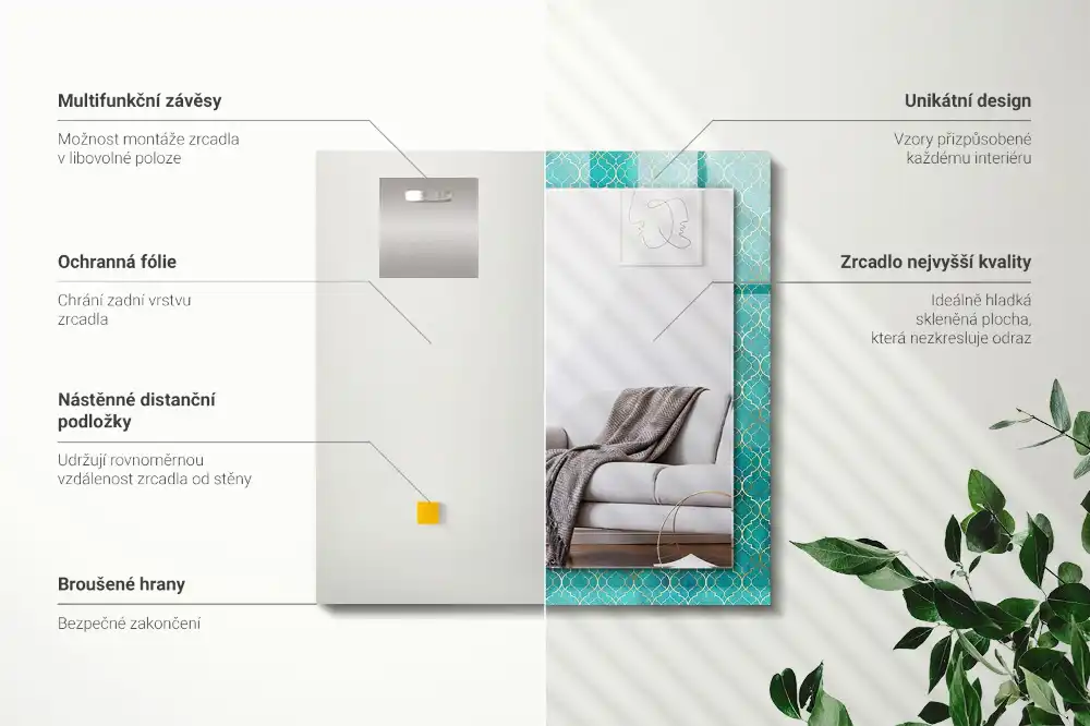 Rektangulär spegel med tryck Grönt geometriskt mönster