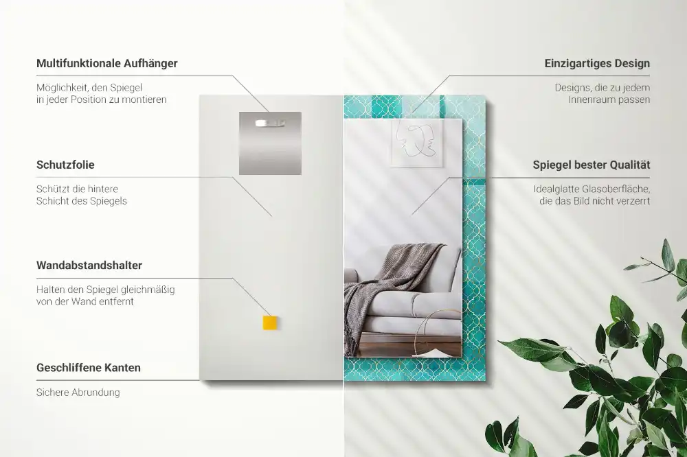 Rektangulär spegel med tryck Grönt geometriskt mönster