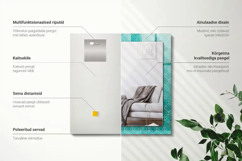 Rektangulär spegel med tryck Grönt geometriskt mönster