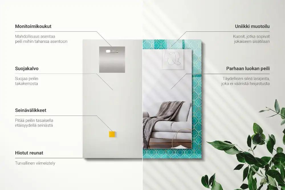 Rektangulär spegel med tryck Grönt geometriskt mönster