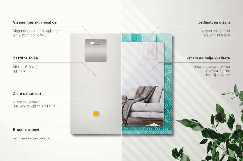 Rektangulär spegel med tryck Grönt geometriskt mönster