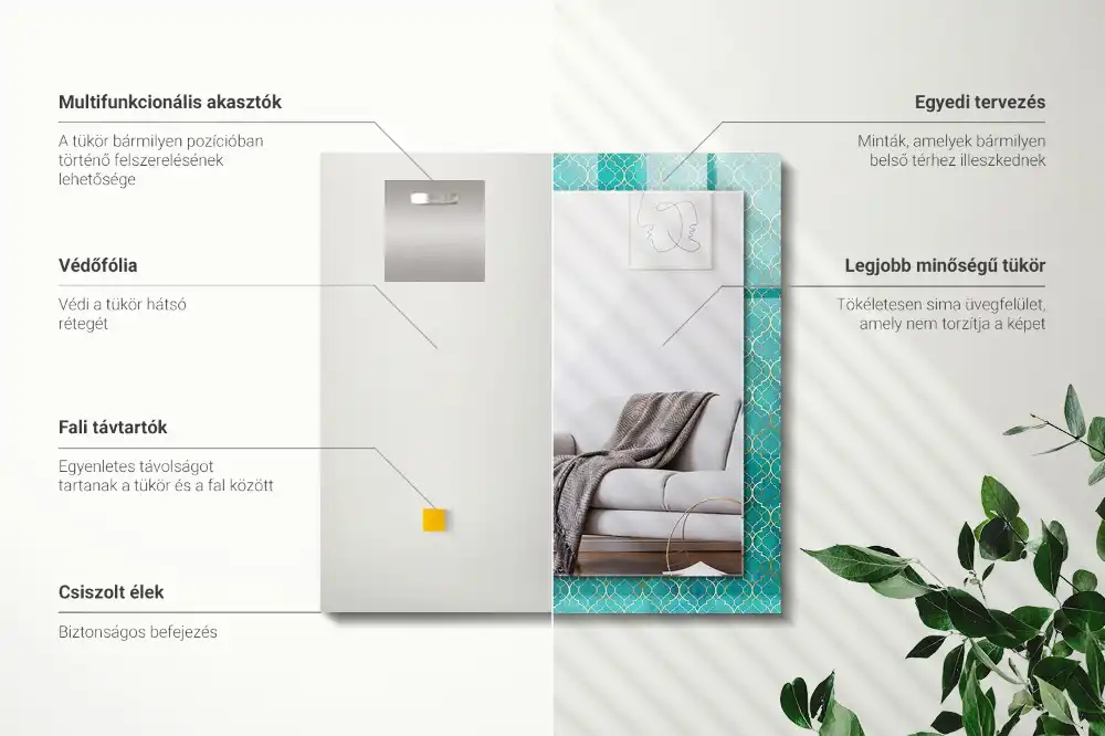 Rektangulär spegel med tryck Grönt geometriskt mönster