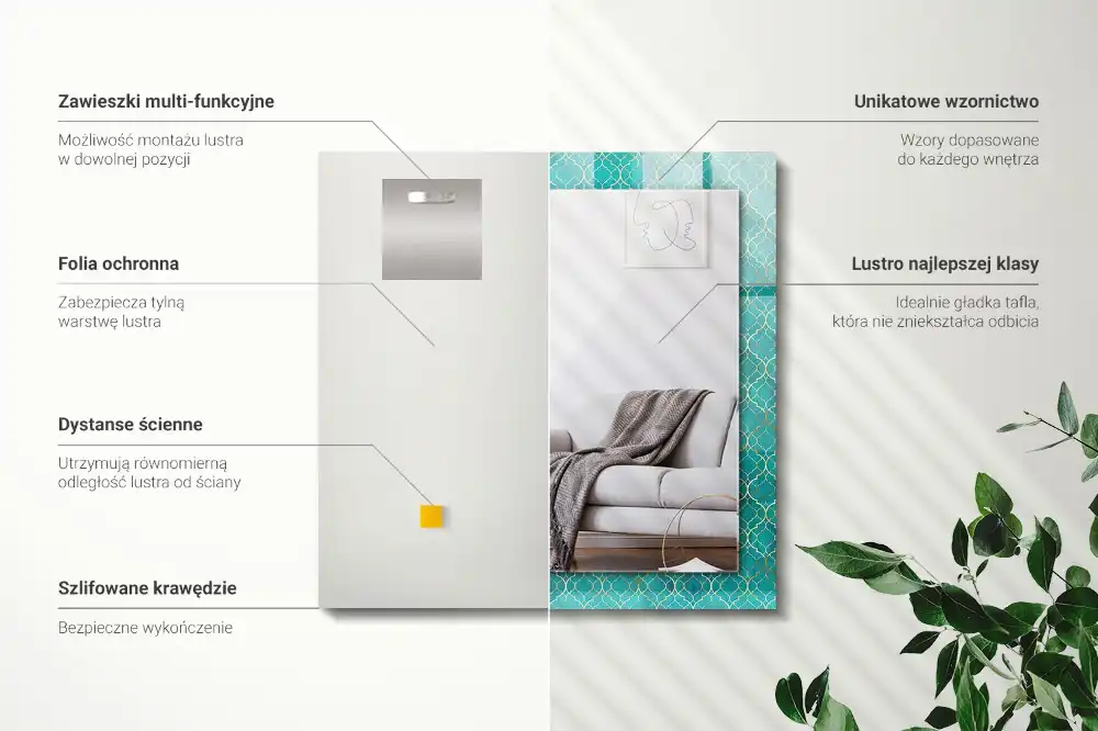 Rektangulär spegel med tryck Grönt geometriskt mönster