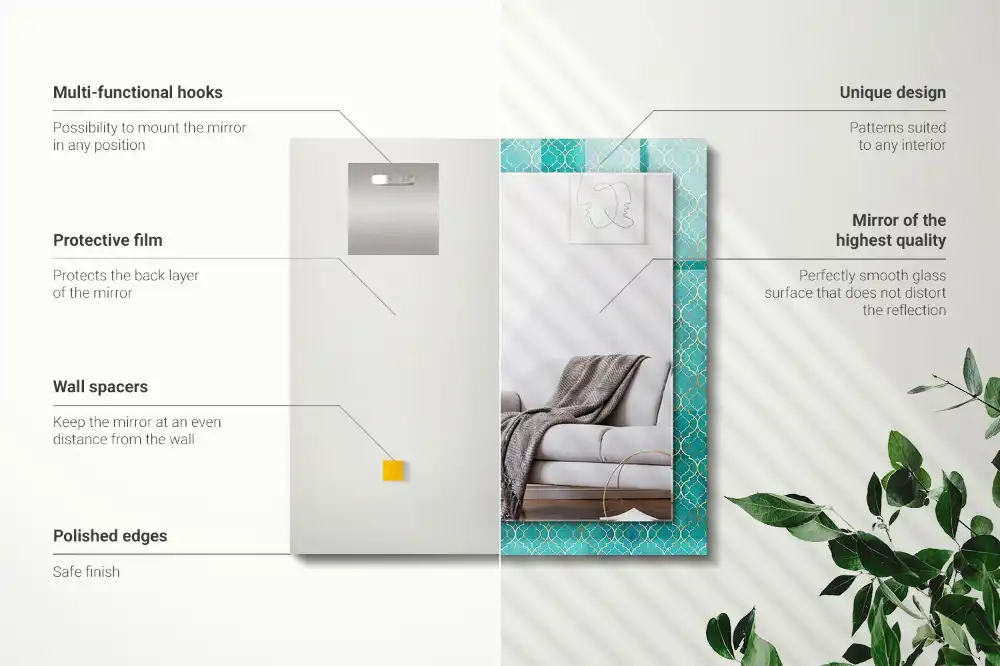 Rektangulär spegel med tryck Grönt geometriskt mönster