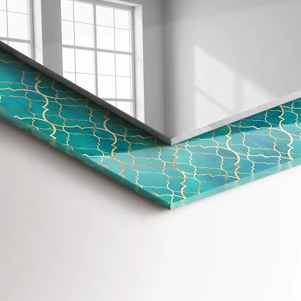 Rektangulär spegel med tryck Grönt geometriskt mönster