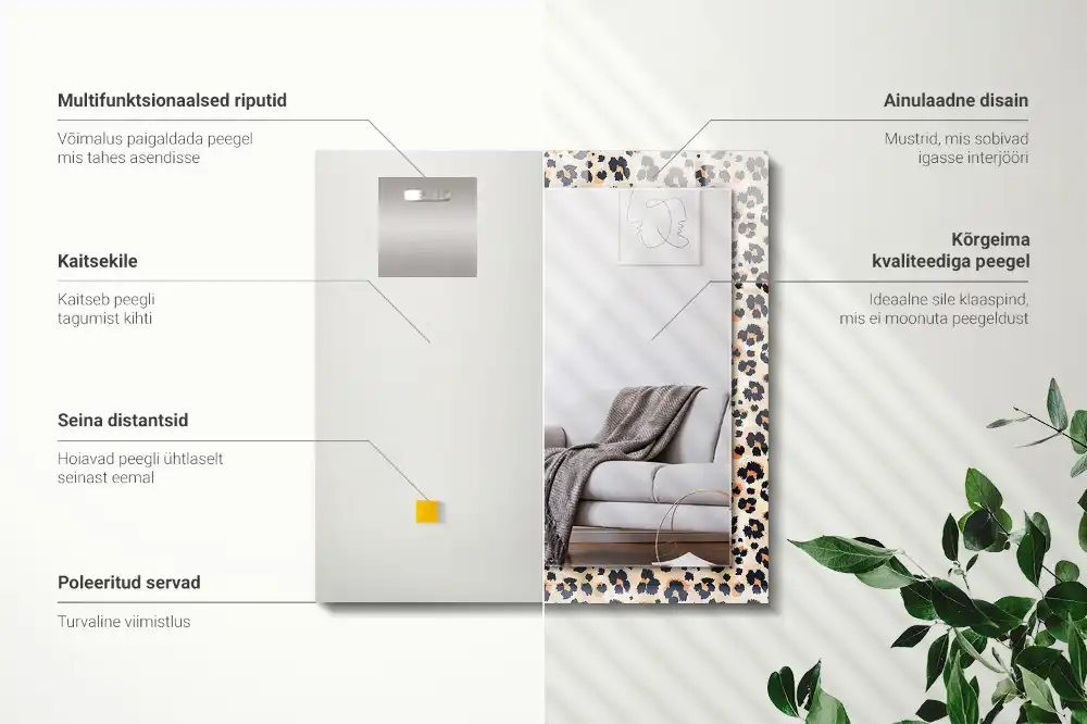 Rektangulär spegel med tryck Leopardmönster
