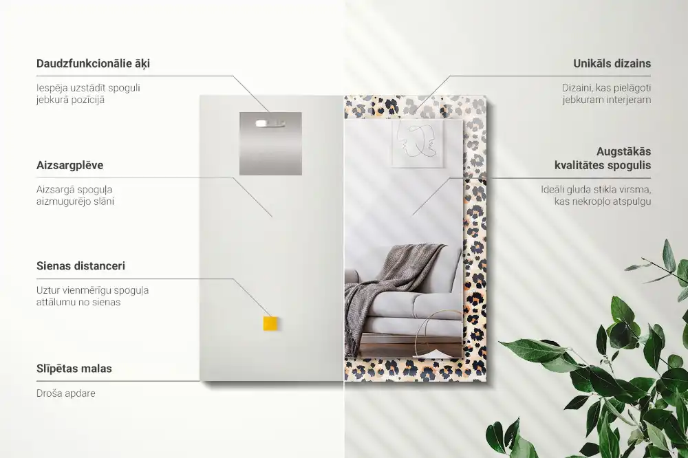 Rektangulär spegel med tryck Leopardmönster