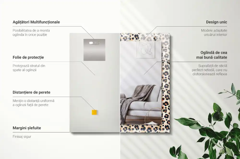 Rektangulär spegel med tryck Leopardmönster