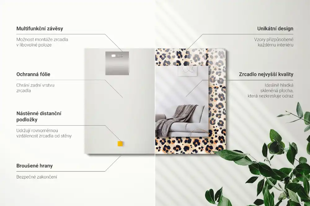 Rektangulär spegel med tryck Leopardmönster