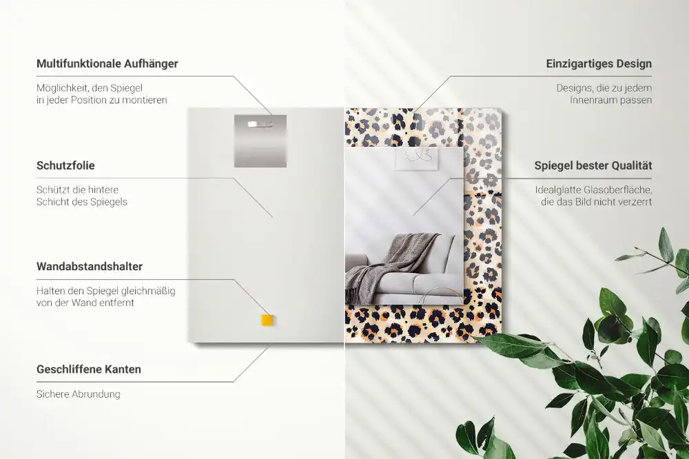 Rektangulär spegel med tryck Leopardmönster