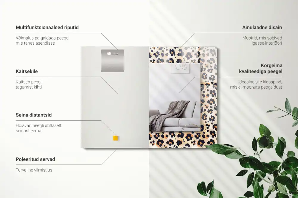Rektangulär spegel med tryck Leopardmönster