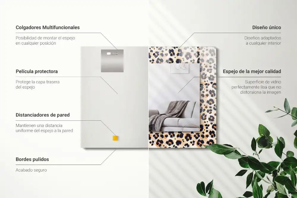 Rektangulär spegel med tryck Leopardmönster