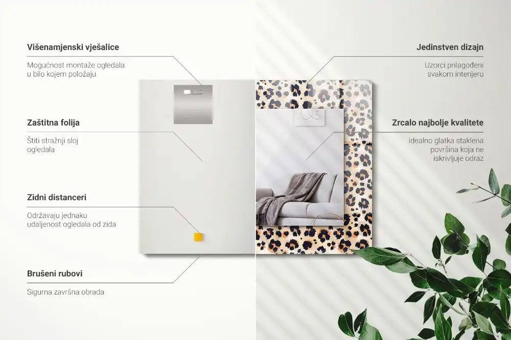 Rektangulär spegel med tryck Leopardmönster