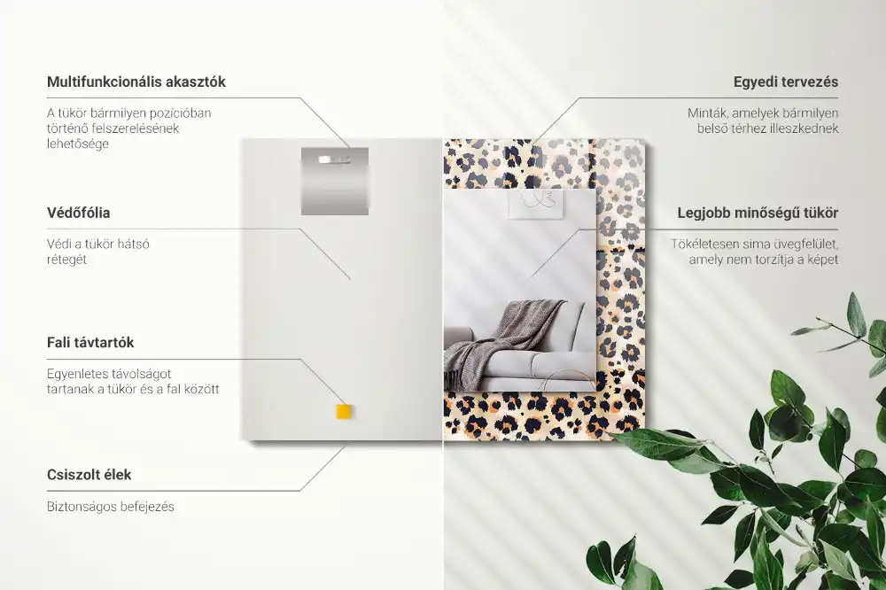 Rektangulär spegel med tryck Leopardmönster