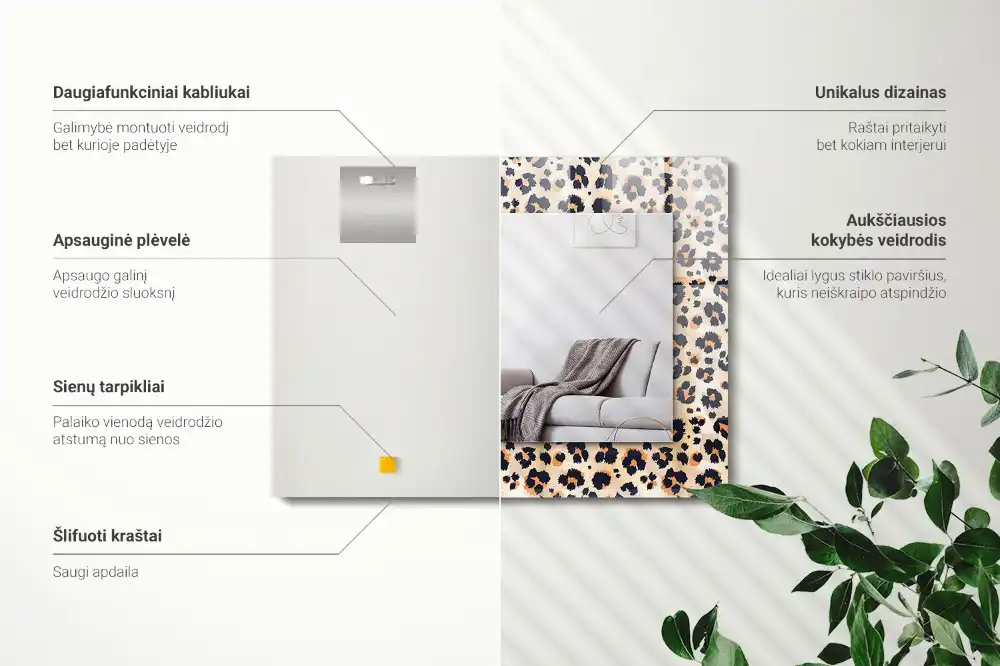 Rektangulär spegel med tryck Leopardmönster