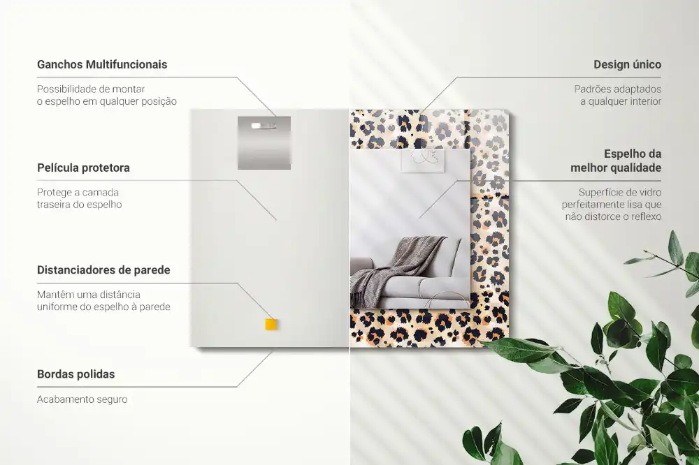 Rektangulär spegel med tryck Leopardmönster