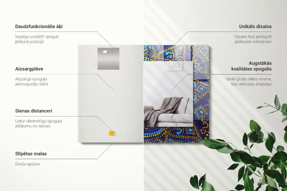 Dekorativ spegel med tryck Blå prickig mandala