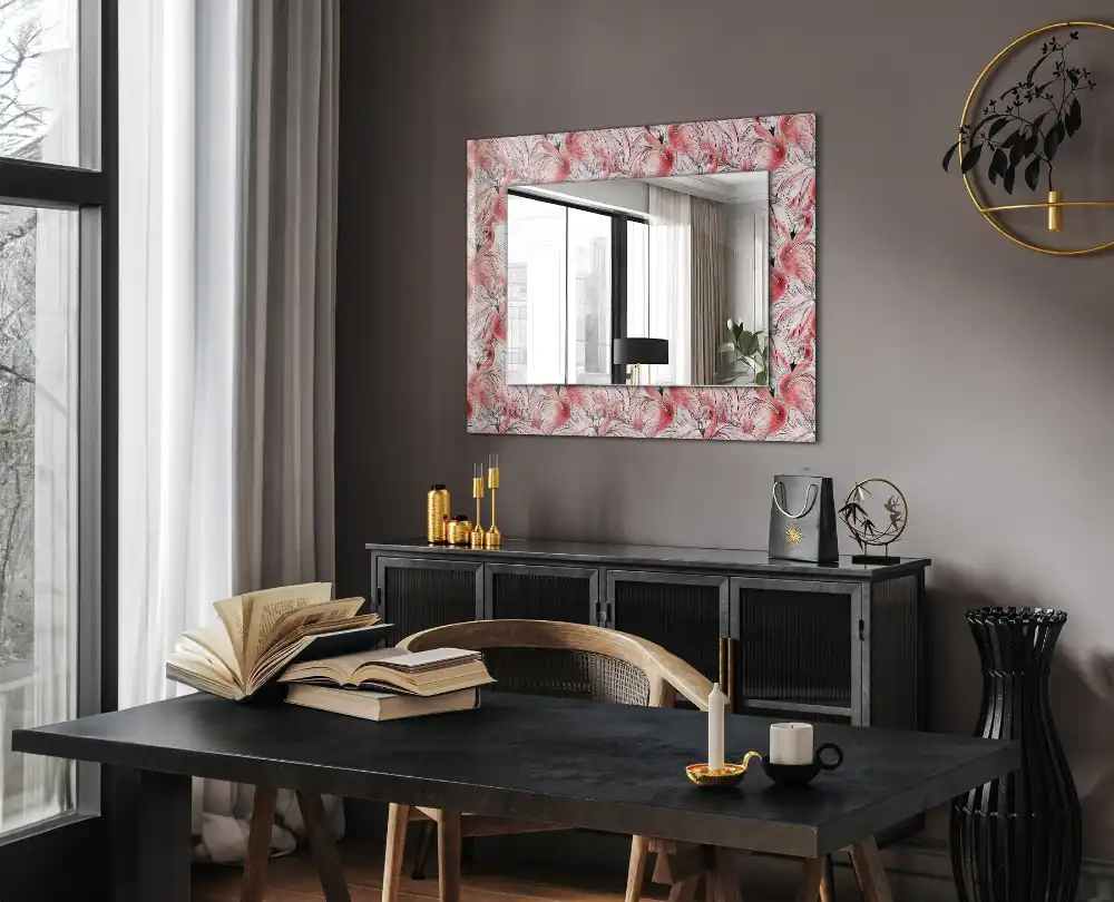 Rektangulär spegel med tryck Rosa flamingos