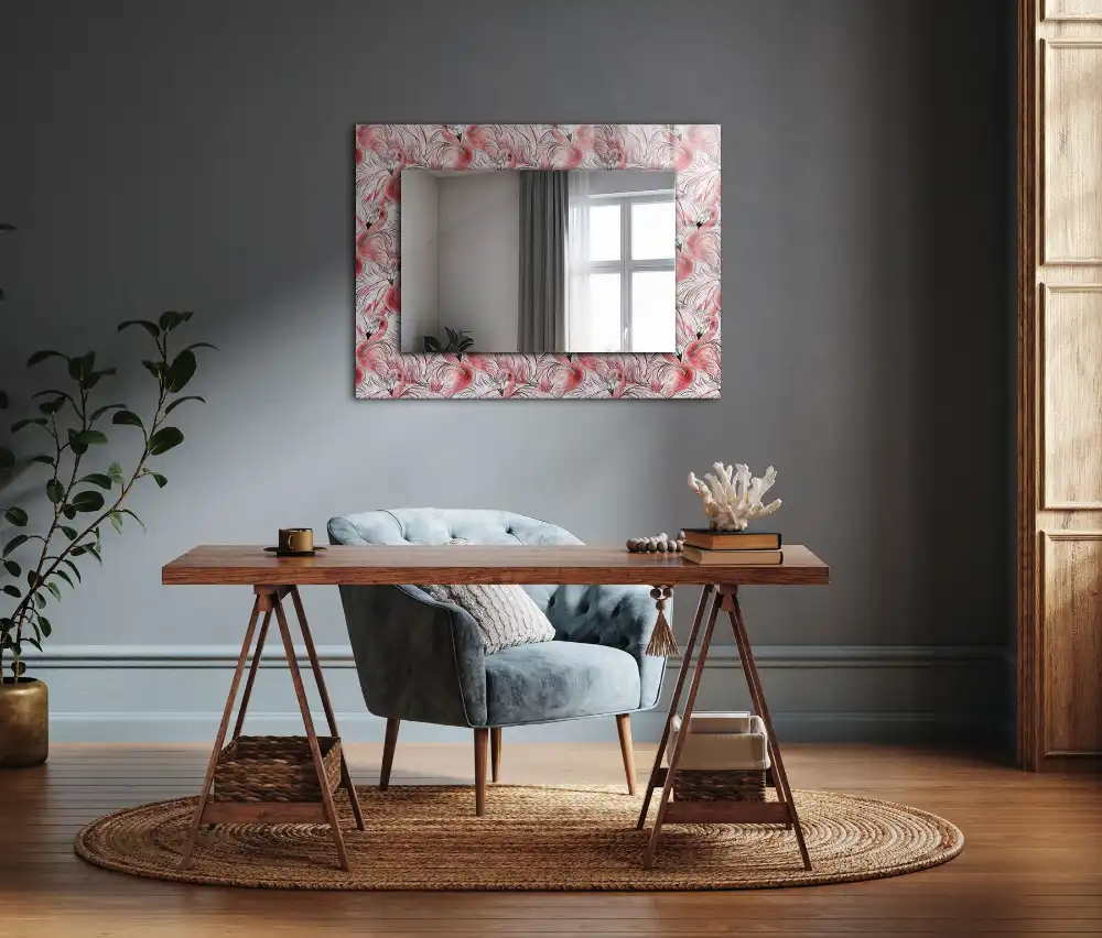 Rektangulär spegel med tryck Rosa flamingos