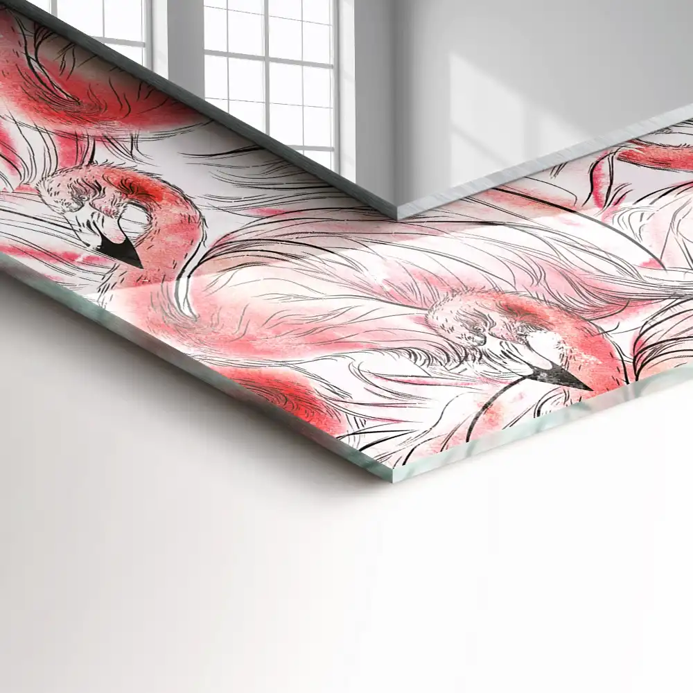 Rektangulär spegel med tryck Rosa flamingos