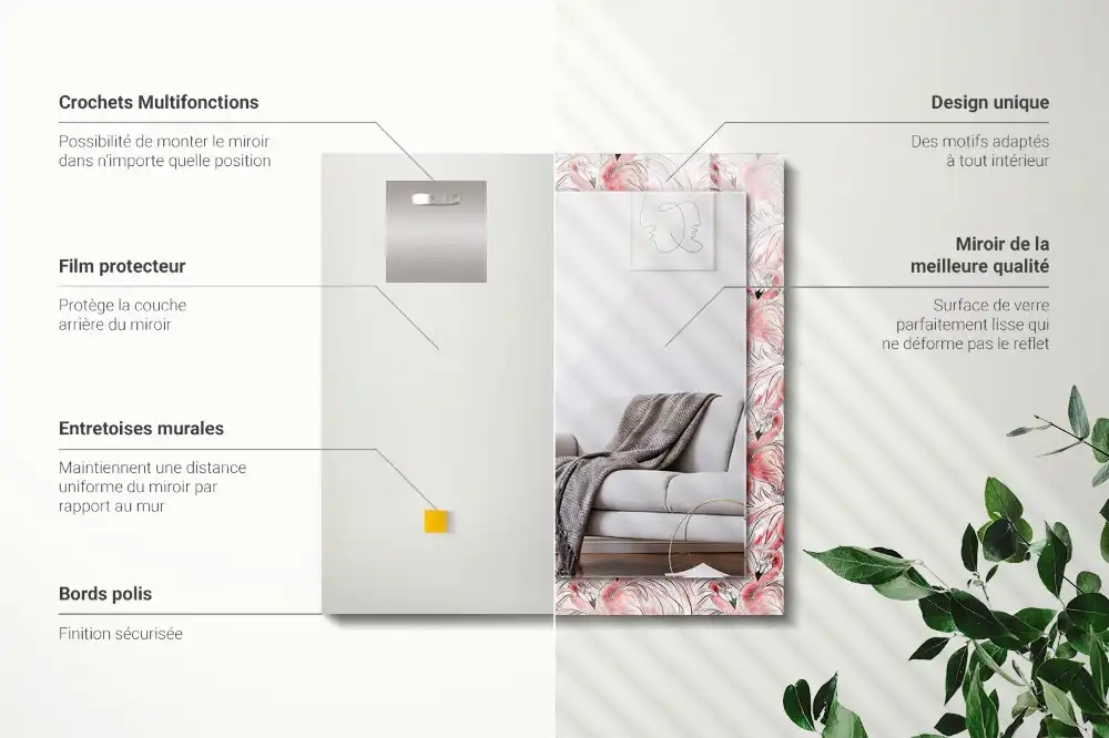 Rektangulär spegel med tryck Rosa flamingos