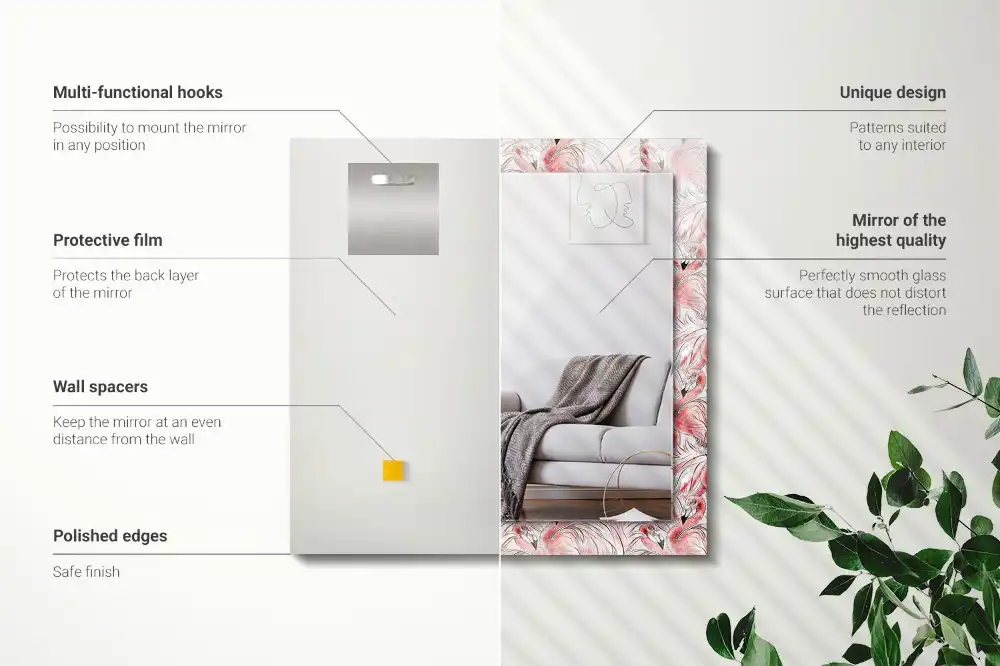 Rektangulär spegel med tryck Rosa flamingos