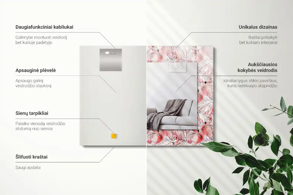 Rektangulär spegel med tryck Rosa flamingos